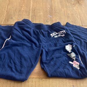 Hello Kitty Blue Uncuffed Sweats with HK Character Designs And Pibk Stripe